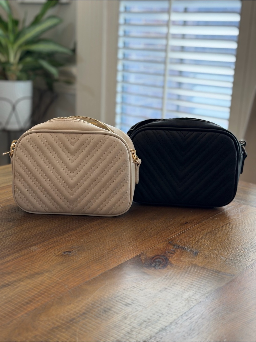 Chevron Quilted Crossbody Bags in Cream and Black